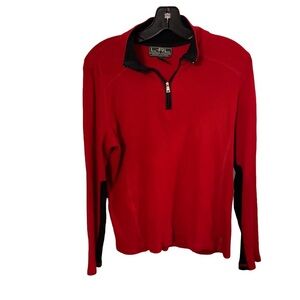 LRL Ralph Lauren Women's Red  Waffle Knit Sweater L/S 1/4 Zip Pullover Sz L
